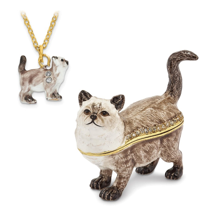 Jere Luxury Giftware, Bejeweled LAYSA Himalayan Cat Trinket Box with Matching Pendant