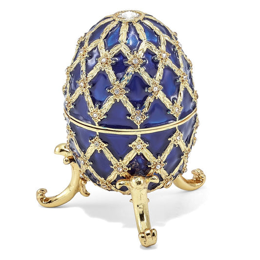 Jere Luxury Giftware, Bejeweled GRAND ROYAL BLUE (Plays Unchained Melody) Musical Egg with Matching Pendant Trinket Box & Keepsake Container Collectible Gift by Jere Luxury Giftware
