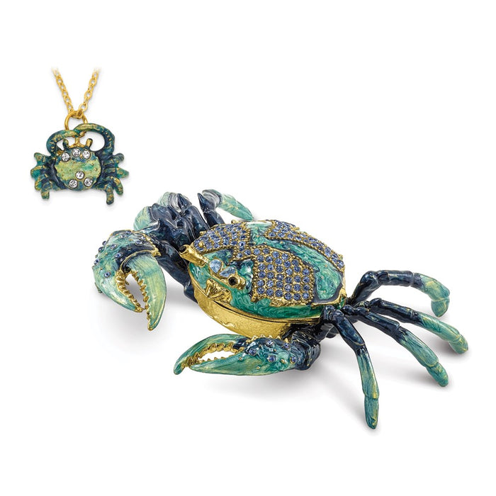 Jere Luxury Giftware, Bejeweled CHESAPEAKE Blue Crab Trinket Box with Matching Pendant