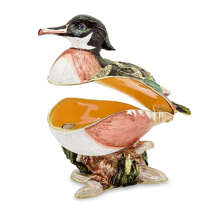 Jere Luxury Giftware, Bejeweled WILSON Wood Duck Trinket Box with Matching Pendant