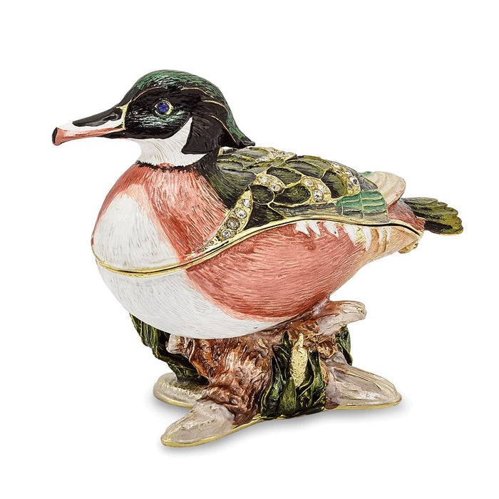 Jere Luxury Giftware, Bejeweled WILSON Wood Duck Trinket Box with Matching Pendant
