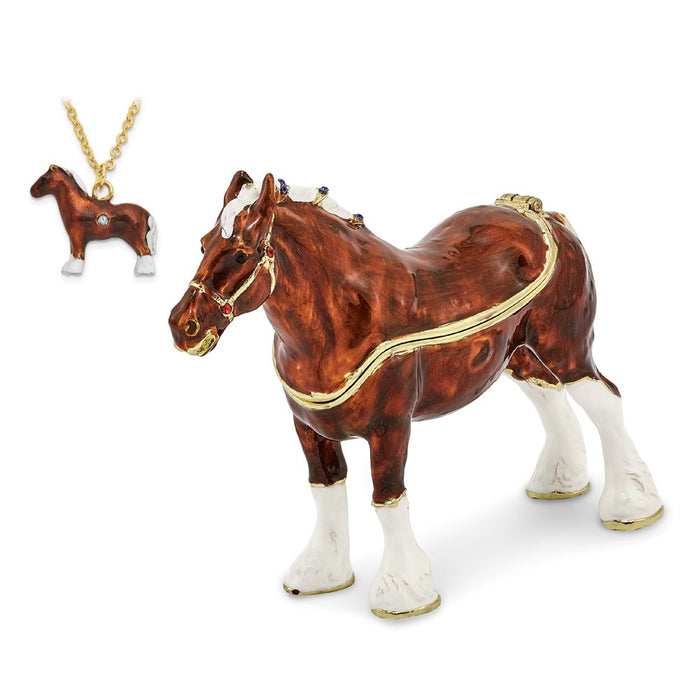 Jere Luxury Giftware, Bejeweled BUD Clydesdale Horse Trinket Box with Matching Pendant