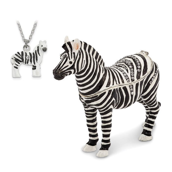Jere Luxury Giftware, Bejeweled ZACH Zebra Trinket Box with Matching Pendant
