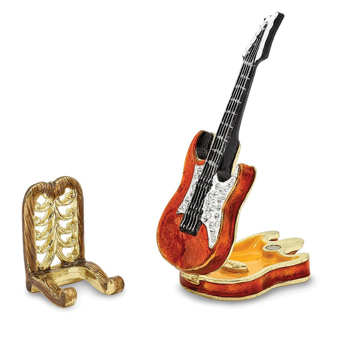 Jere Luxury Giftware, Bejeweled STRUMMIN' TUNES Red Guitar Trinket Box with Matching Pendant