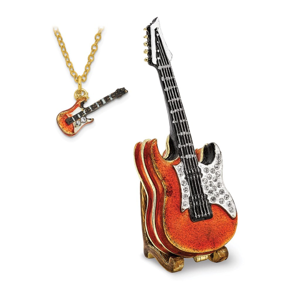 Jere Luxury Giftware, Bejeweled STRUMMIN' TUNES Red Guitar Trinket Box with Matching Pendant Trinket Box & Keepsake Container Collectible Gift by Jere Luxury Giftware
