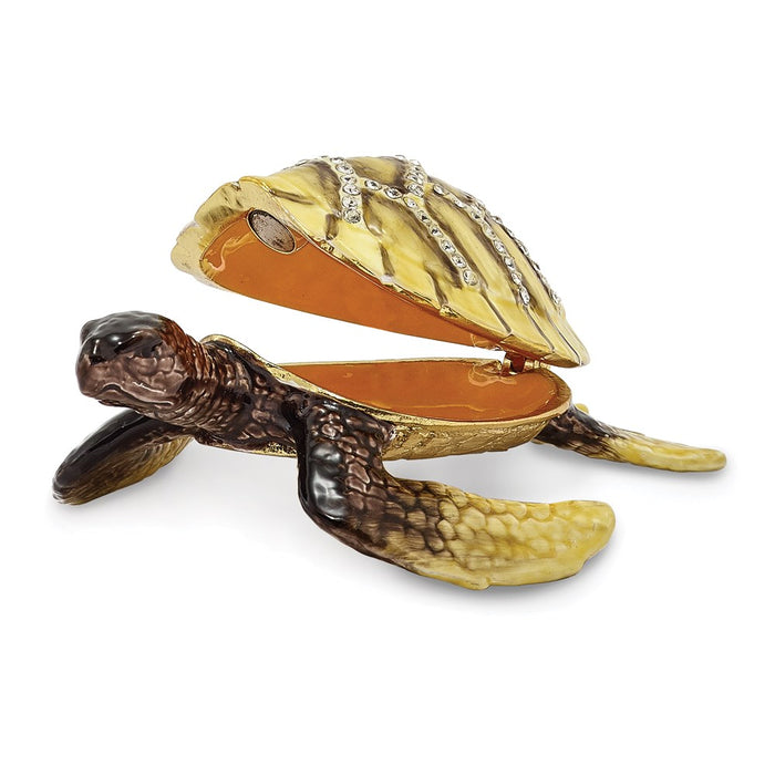 Jere Luxury Giftware, Bejeweled YELLOW SUN Sea Turtle Trinket Box with Matching Pendant