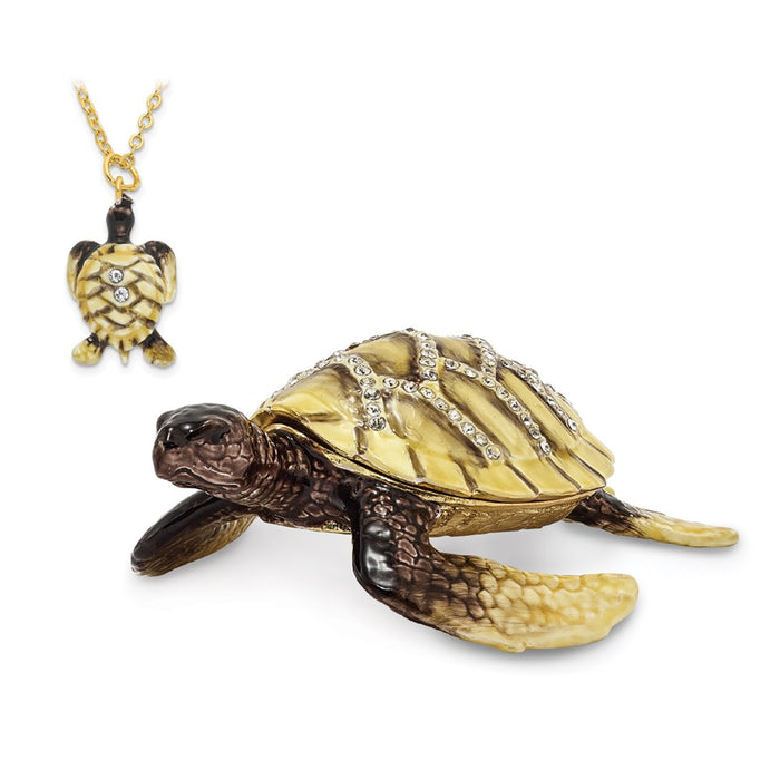 Jere Luxury Giftware, Bejeweled YELLOW SUN Sea Turtle Trinket Box with Matching Pendant