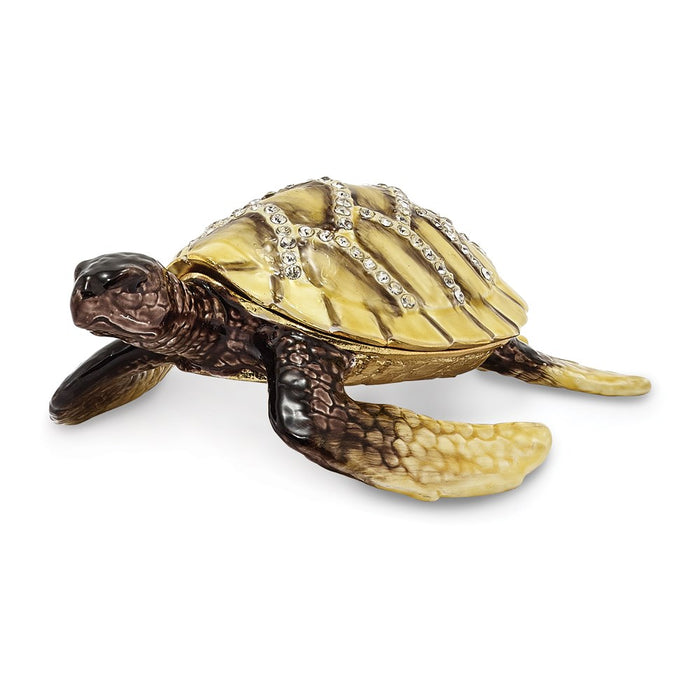 Jere Luxury Giftware, Bejeweled YELLOW SUN Sea Turtle Trinket Box with Matching Pendant