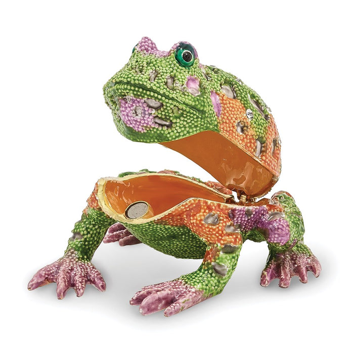 Jere Luxury Giftware, Bejeweled PEACE Psychedelic Frog Trinket Box with Matching Pendant