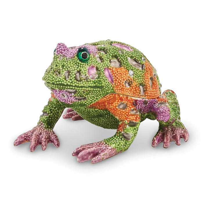Jere Luxury Giftware, Bejeweled PEACE Psychedelic Frog Trinket Box with Matching Pendant