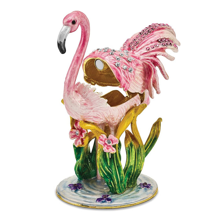 Jere Luxury Giftware, Bejeweled JEZEBEL Pink Flamingo Trinket Box with Matching Pendant