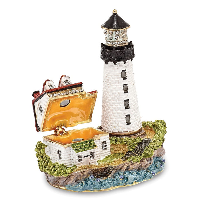 Jere Luxury Giftware, Bejeweled LUMI Guiding Lighthouse Trinket Box with Matching Pendant