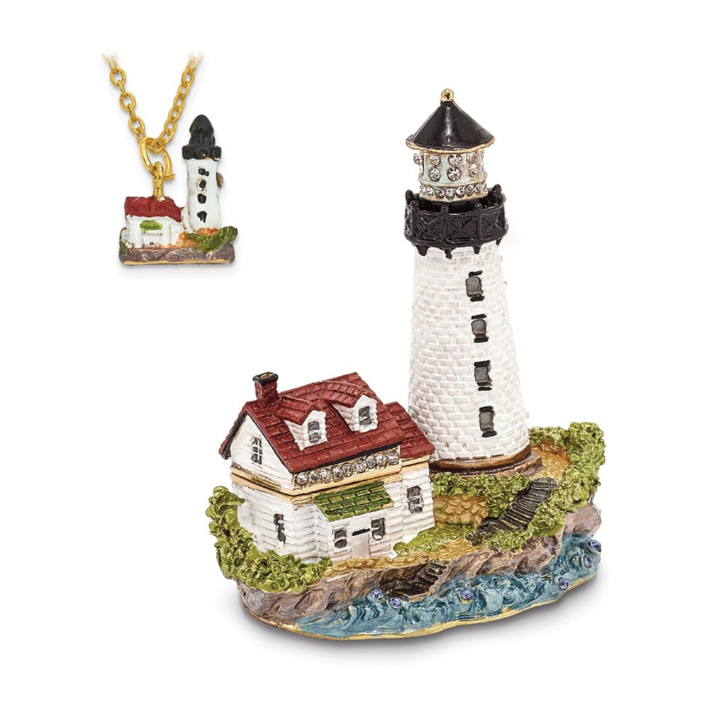 Jere Luxury Giftware, Bejeweled LUMI Guiding Lighthouse Trinket Box with Matching Pendant Trinket Box & Keepsake Container Collectible Gift by Jere Luxury Giftware