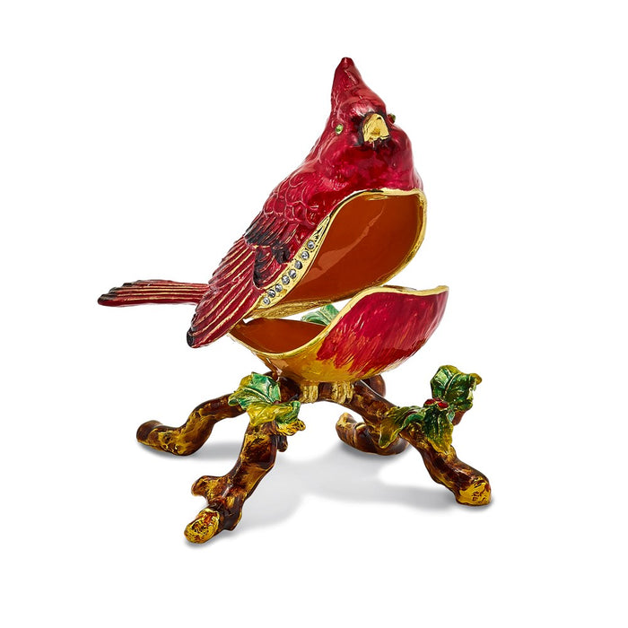 Jere Luxury Giftware, Bejeweled CHARLIE Red Cardinal Trinket Box with Matching Pendant