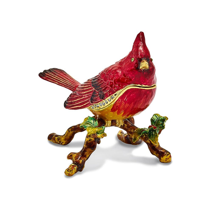 Jere Luxury Giftware, Bejeweled CHARLIE Red Cardinal Trinket Box with Matching Pendant
