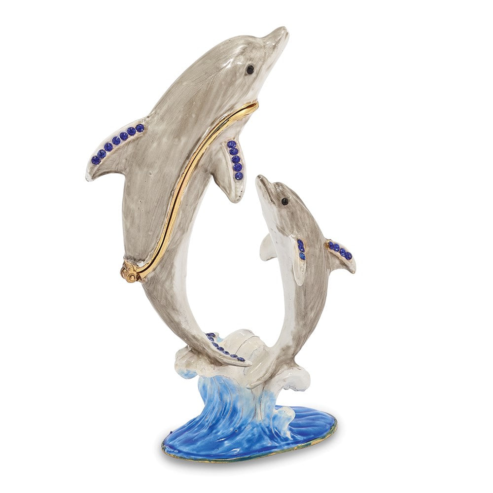 Jere Luxury Giftware, Bejeweled FIONA & FINN Mother & Baby Dolphins Trinket Box with Matching Pendant Trinket Box & Keepsake Container Collectible Gift by Jere Luxury Giftware