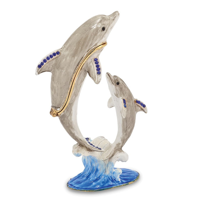 Jere Luxury Giftware, Bejeweled FIONA & FINN Mother & Baby Dolphins Trinket Box with Matching Pendant