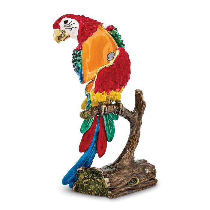 Jere Luxury Giftware, Bejeweled GOLDNOSE Macaw Parrot Trinket Box with Matching Pendant