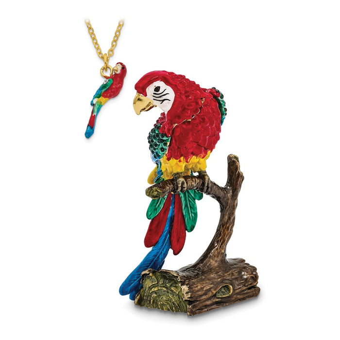 Jere Luxury Giftware, Bejeweled GOLDNOSE Macaw Parrot Trinket Box with Matching Pendant