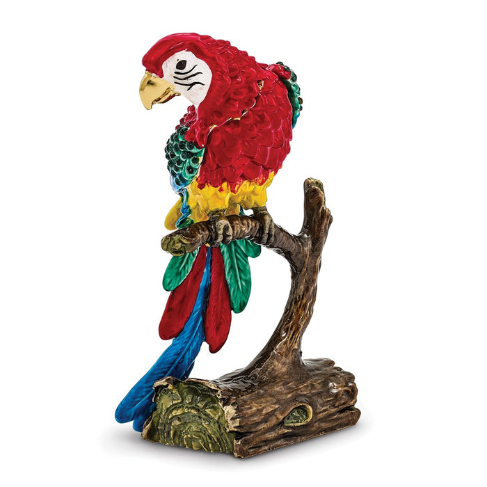 Jere Luxury Giftware, Bejeweled GOLDNOSE Macaw Parrot Trinket Box with Matching Pendant