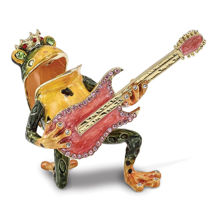 Jere Luxury Giftware, Bejeweled KEITH Rocks Musician Frog Trinket Box with Matching Pendant