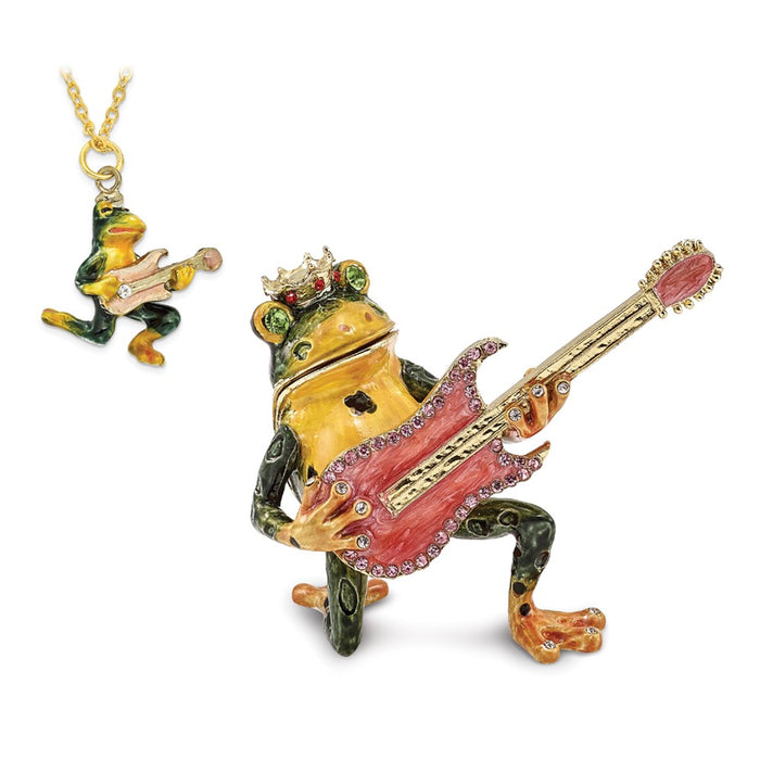 Jere Luxury Giftware, Bejeweled KEITH Rocks Musician Frog Trinket Box with Matching Pendant