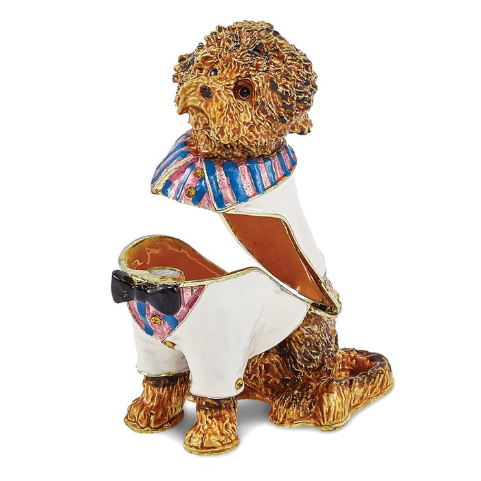 Jere Luxury Giftware, Bejeweled OLIVER Labradoodle in Shirt Trinket Box with Matching Pendant