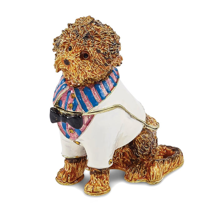 Jere Luxury Giftware, Bejeweled OLIVER Labradoodle in Shirt Trinket Box with Matching Pendant