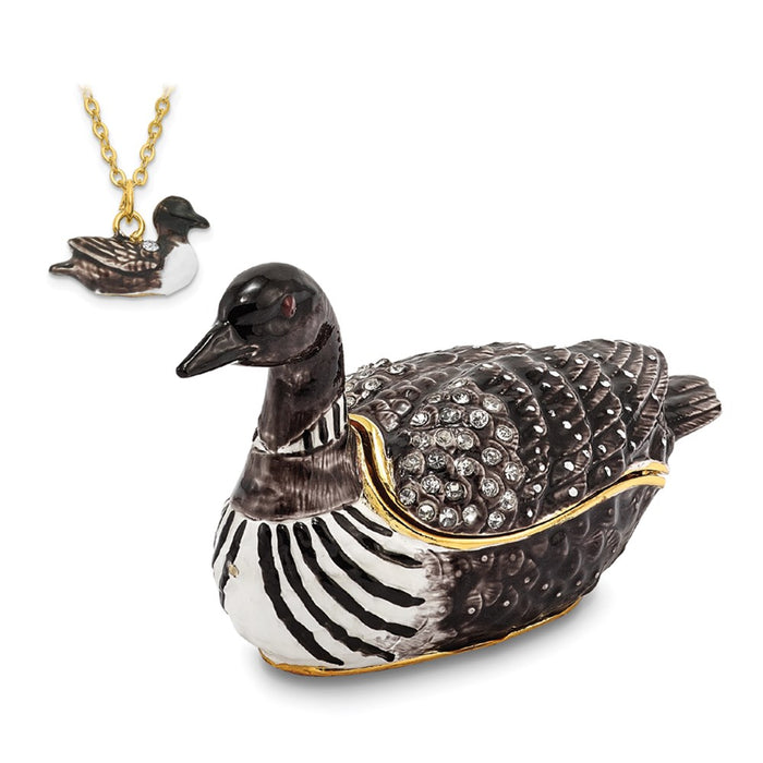 Jere Luxury Giftware, Bejeweled CARLO Loon Duck Trinket Box with Matching Pendant