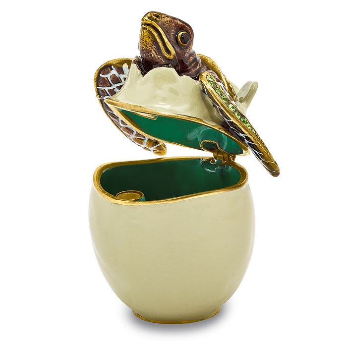 Jere Luxury Giftware, Bejeweled EGGBERT Turtle Hatchling Trinket Box with Matching Pendant