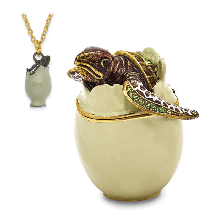 Jere Luxury Giftware, Bejeweled EGGBERT Turtle Hatchling Trinket Box with Matching Pendant
