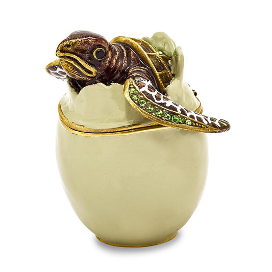 Jere Luxury Giftware, Bejeweled EGGBERT Turtle Hatchling Trinket Box with Matching Pendant Trinket Box & Keepsake Container Collectible Gift by Jere Luxury Giftware