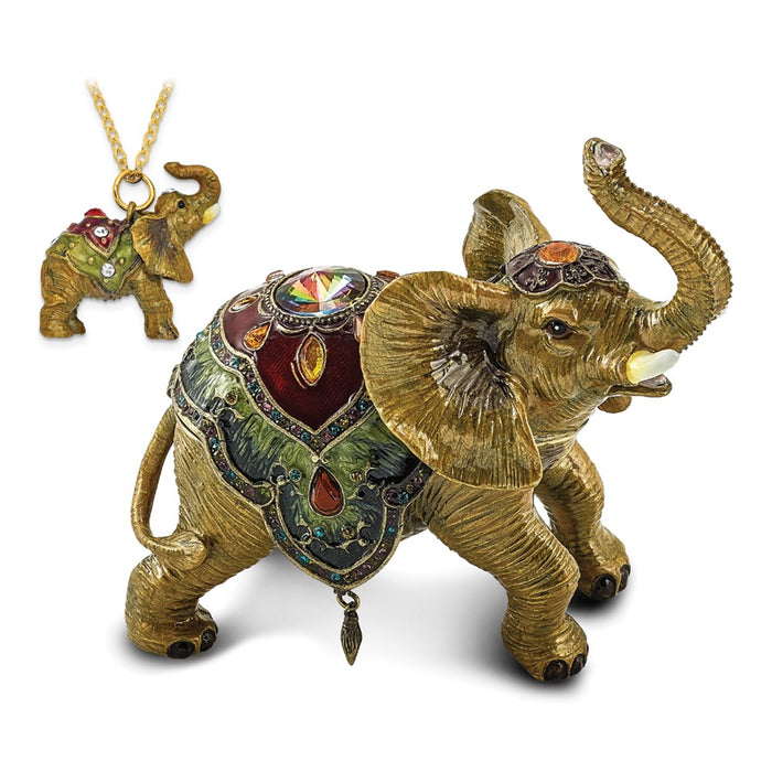 Jere Luxury Giftware, Bejeweled TALLIE Taj Mahal Elephant Trinket Box with Matching Pendant