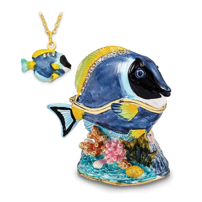 Jere Luxury Giftware, Bejeweled BLAKE Blue Tang Fish Trinket Box with Matching Pendant