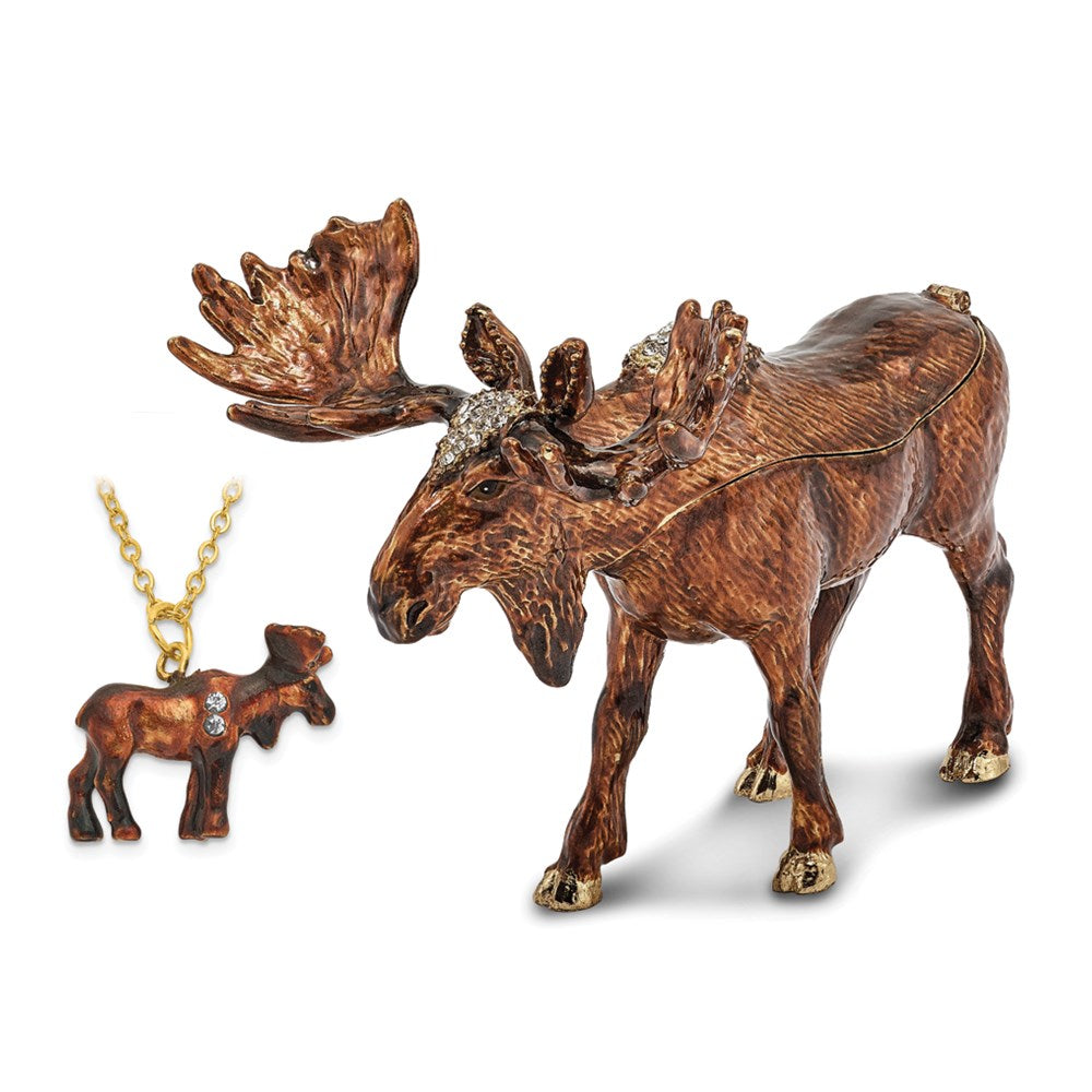 Jere Luxury Giftware, Bejeweled MILTON Moose Trinket Box with Matching Pendant Trinket Box & Keepsake Container Collectible Gift by Jere Luxury Giftware