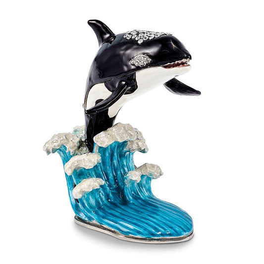 Jere Luxury Giftware, Bejeweled OLLIE Orca Whale on Waves Trinket Box with Matching Pendant Trinket Box & Keepsake Container Collectible Gift by Jere Luxury Giftware