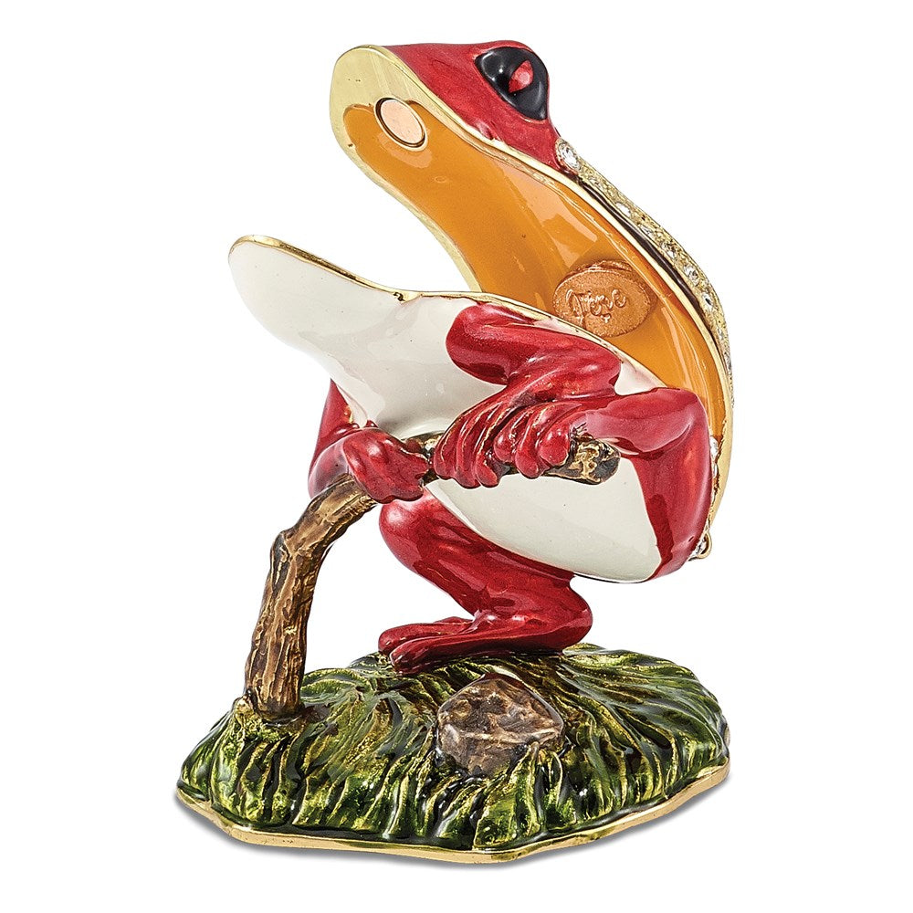 Jere Luxury Giftware, Bejeweled RASCAL Red Frog on Branch Trinket Box with Matching Pendant Trinket Box & Keepsake Container Collectible Gift by Jere Luxury Giftware