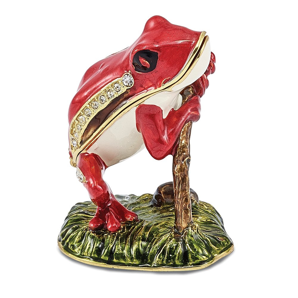 Jere Luxury Giftware, Bejeweled RASCAL Red Frog on Branch Trinket Box with Matching Pendant Trinket Box & Keepsake Container Collectible Gift by Jere Luxury Giftware