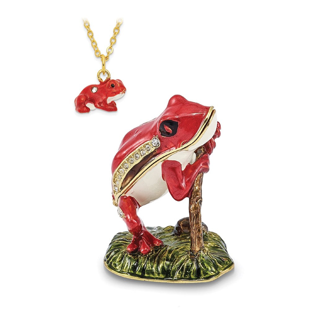 Jere Luxury Giftware, Bejeweled RASCAL Red Frog on Branch Trinket Box with Matching Pendant Trinket Box & Keepsake Container Collectible Gift by Jere Luxury Giftware