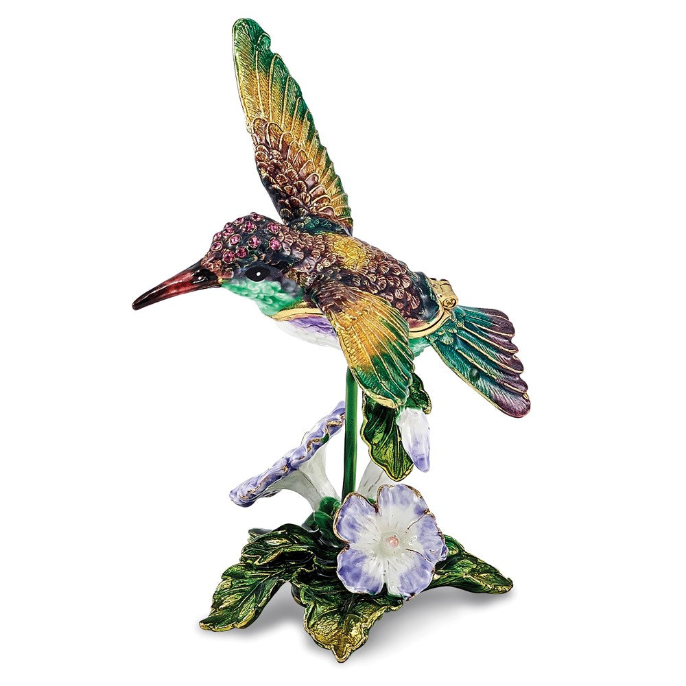 Jere Luxury Giftware, Bejeweled HUEY Hummingbird & Petunia Trinket Box with Matching Pendant Trinket Box & Keepsake Container Collectible Gift by Jere Luxury Giftware
