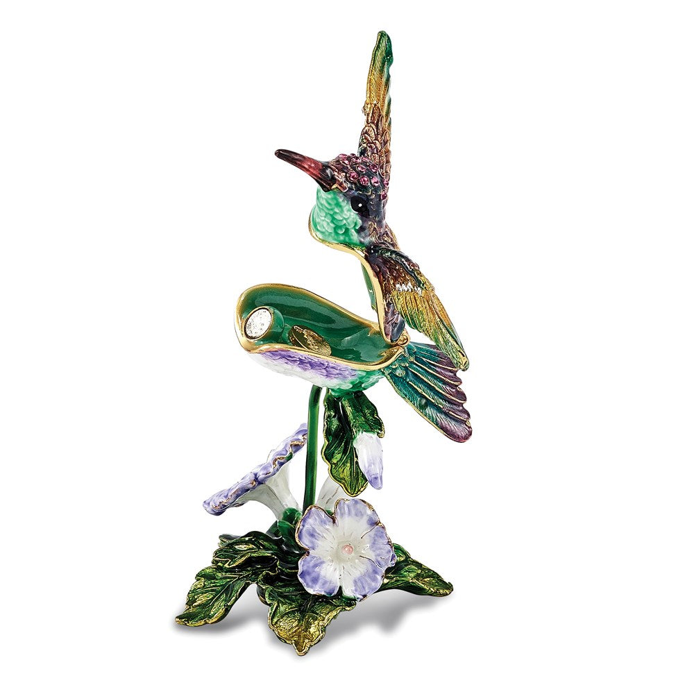Jere Luxury Giftware, Bejeweled HUEY Hummingbird & Petunia Trinket Box with Matching Pendant Trinket Box & Keepsake Container Collectible Gift by Jere Luxury Giftware