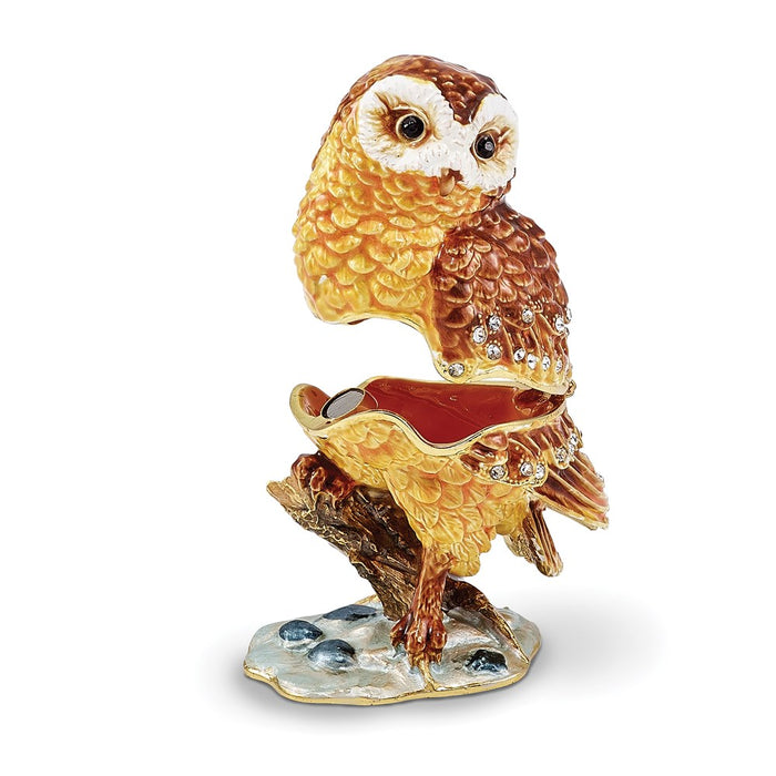 Jere Luxury Giftware, Bejeweled MR. WHOO Barn Owl Trinket Box with Matching Pendant