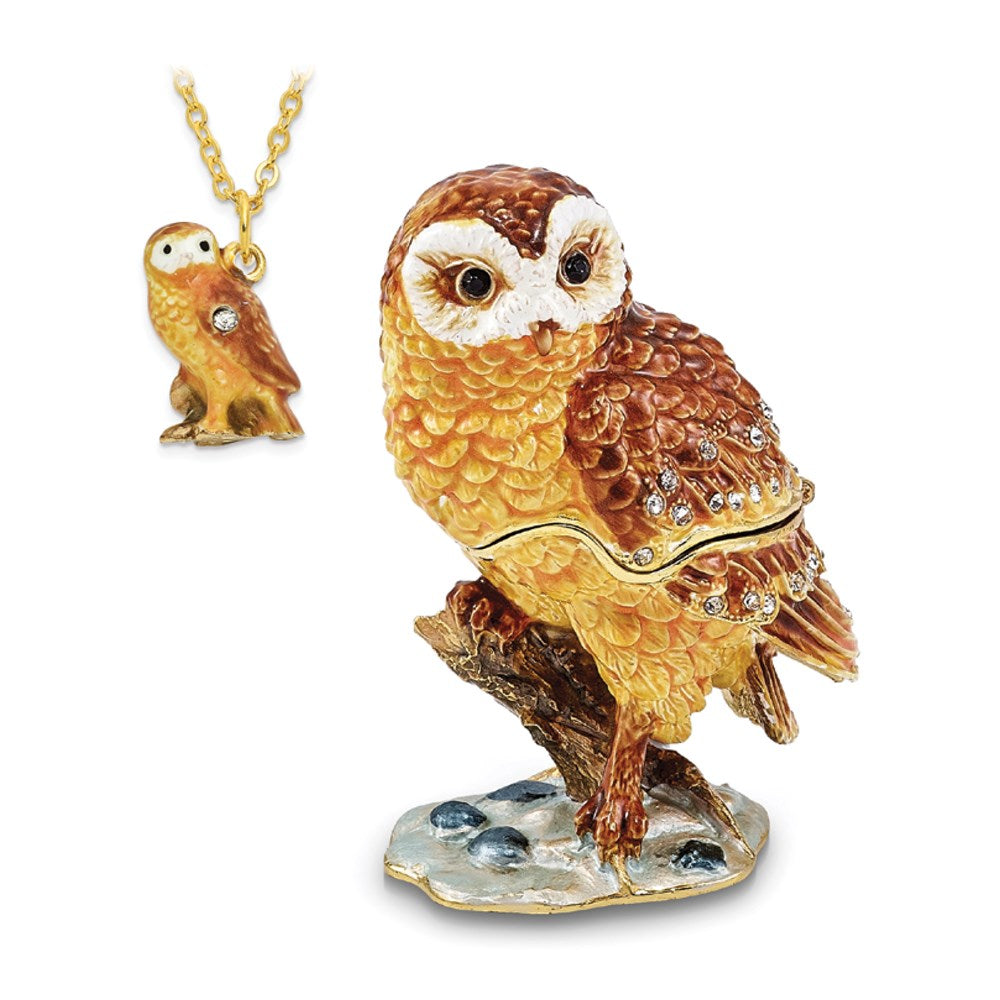 Jere Luxury Giftware, Bejeweled MR. WHOO Barn Owl Trinket Box with Matching Pendant Trinket Box & Keepsake Container Collectible Gift by Jere Luxury Giftware