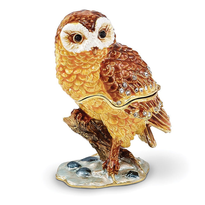 Jere Luxury Giftware, Bejeweled MR. WHOO Barn Owl Trinket Box with Matching Pendant