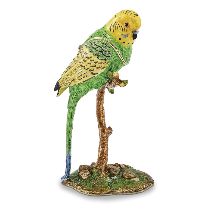 Jere Luxury Giftware, Bejeweled PACO Large Parakeet Parrot Trinket Box with Matching Pendant