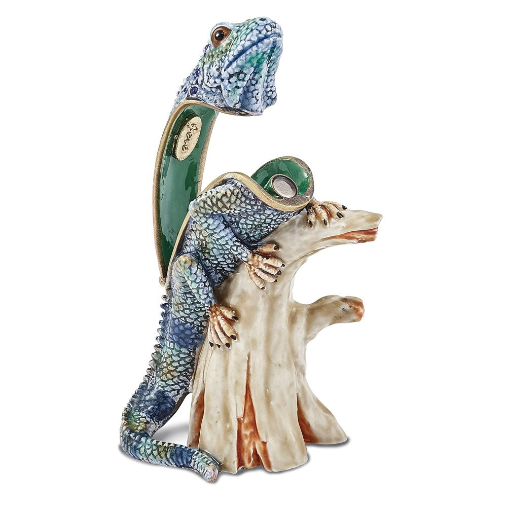 Jere Luxury Giftware, Bejeweled CAYMAN Blue Iguana on Branch Trinket Box with Matching Pendant Trinket Box & Keepsake Container Collectible Gift by Jere Luxury Giftware