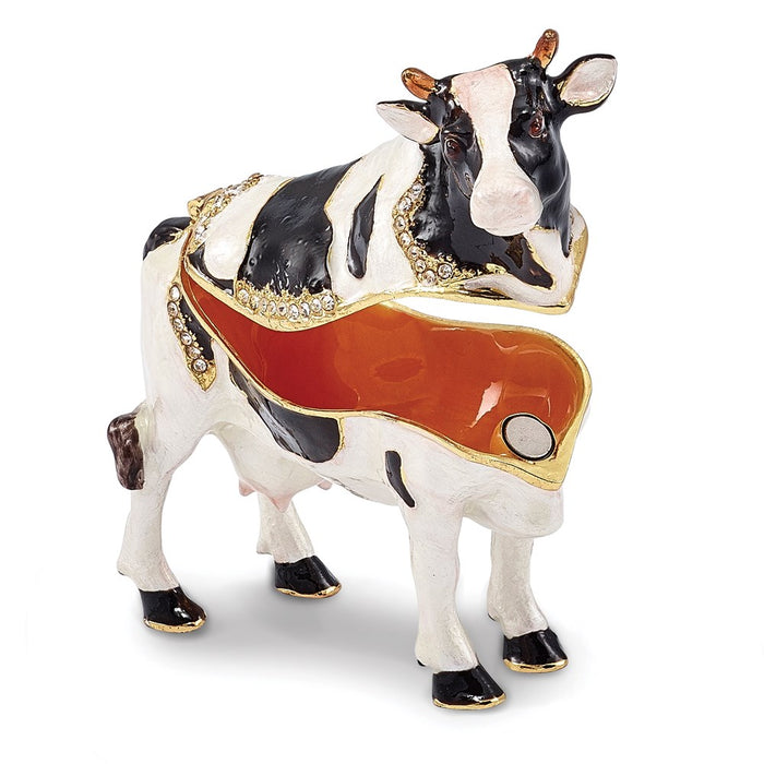 Jere Luxury Giftware, Bejeweled BESSIE Holstein Cow Trinket Box with Matching Pendant