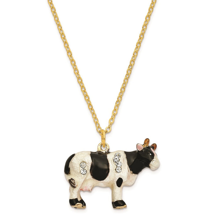 Jere Luxury Giftware, Bejeweled BESSIE Holstein Cow Trinket Box with Matching Pendant