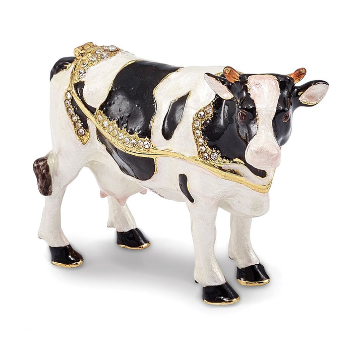 Jere Luxury Giftware, Bejeweled BESSIE Holstein Cow Trinket Box with Matching Pendant