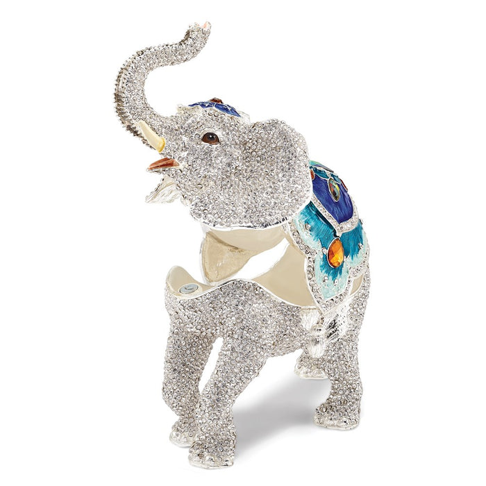 Jere Luxury Giftware, Bejeweled BAKUL Full Crystal White Elephant Trinket Box with Matching Pendant